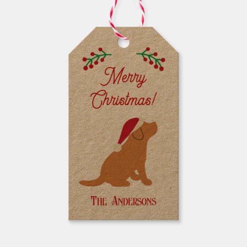Christmas Fox Red Labrador Puppy Silhouette Gift Tags