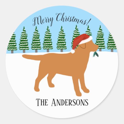 Christmas Fox Red Labrador Santa Hat Classic Round Sticker