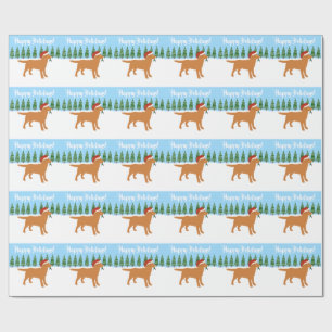 Christmas Fox Red Labrador Santa Hat Wrapping Paper