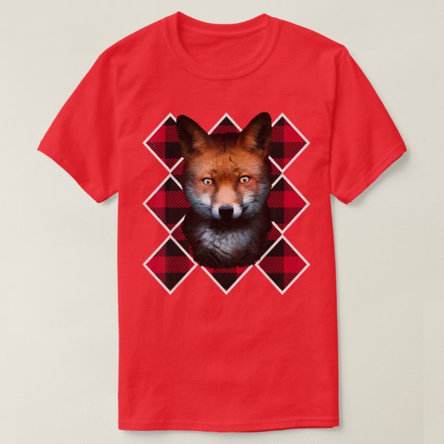 Christmas Fox Red Plaid Pattern Santa Claus T-Shir T-Shirt (Design Front)