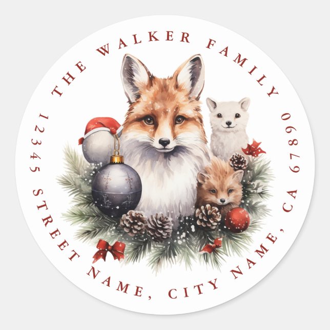 Christmas Fox Round Stickers (Front)
