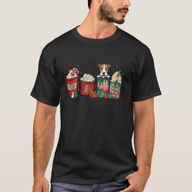 Christmas Fox Terrier Dog Coffee Cups Xmas Winter  T-Shirt (Front)