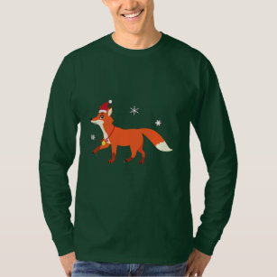 Christmas Fox with Santa Hat and Snowflakes T-Shirt