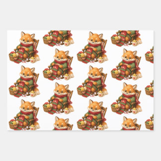 christmas fox wrapping paper sheets