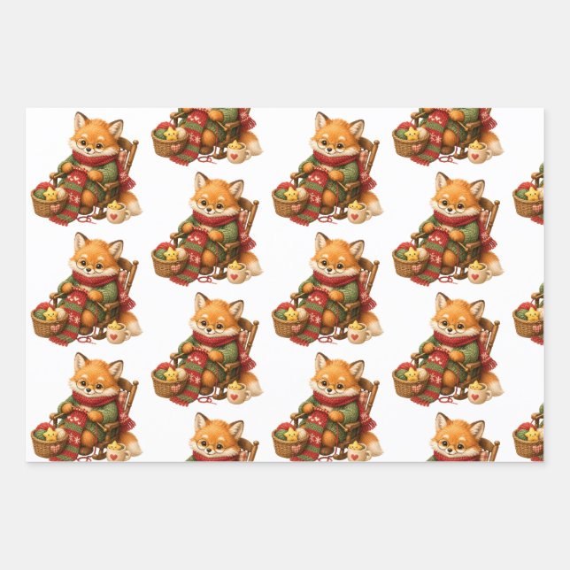 christmas fox wrapping paper sheets (Front)