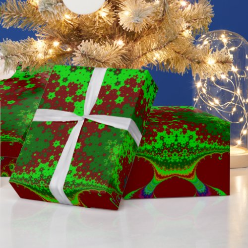 CHRISTMAS  Fractal Pattern Green Red   Wrapping  Wrapping Paper