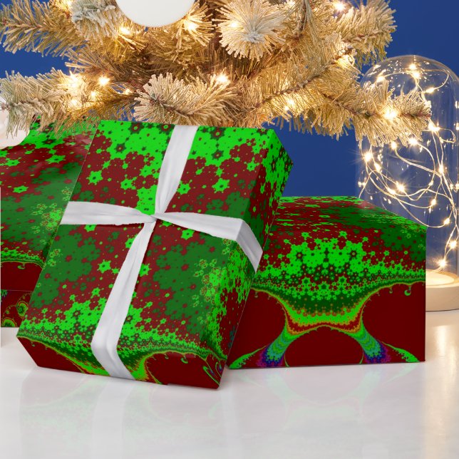 CHRISTMAS ~ Fractal Pattern Green Red ~  Wrapping  Wrapping Paper (Holidays)