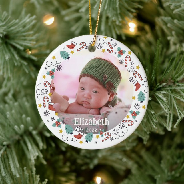 Christmas Frame Baby's Photo  Ceramic Ornament (Tree)