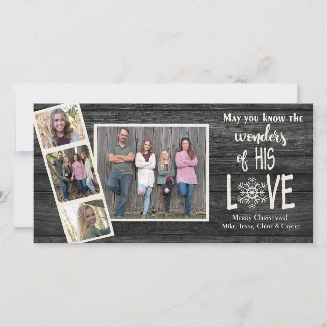 Christmas frame on dark wood holiday card (Front)