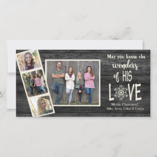 Christmas frame on dark wood holiday card