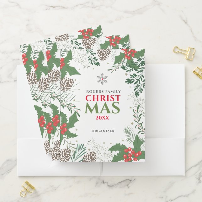 Christmas frame red berries & winter evergreens pocket folder (In Situ)