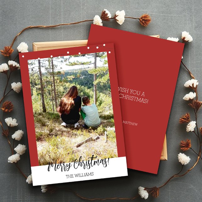 Christmas Framed Photo Burgundy Red  Holiday Card (Creator Uploaded)
