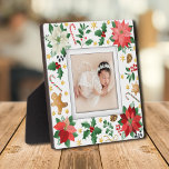 Christmas Frameless Family Photo Easel Back Plaque<br><div class="desc">Made to look dimensional, a border of Christmas flowers, stars and more creates a beautiful frame for your favorite photo on this tabletop plaque with a built-in easel. The image is put directly on the hardboard panel for a stunningly crisp image with an easy wipe clean surface. Great as a...</div>