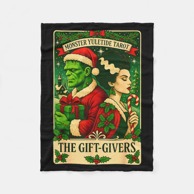 Christmas Frankenstein And Bride The Lovers Tarot  Fleece Blanket (Front)