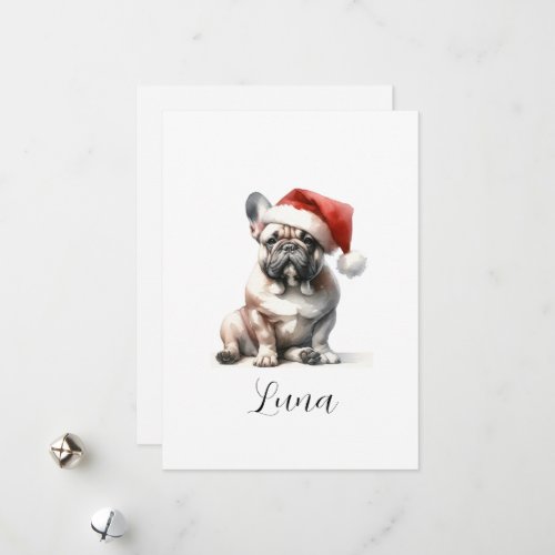 Christmas French Bull Dog Santa Hat  Holiday Card