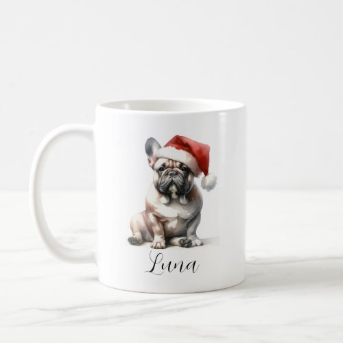 Christmas French Bull Dog Santa Hat Ornament Coffee Mug