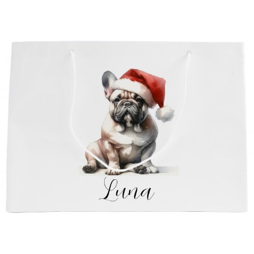 Christmas French Bull Dog Santa Hat Ornament Large Gift Bag