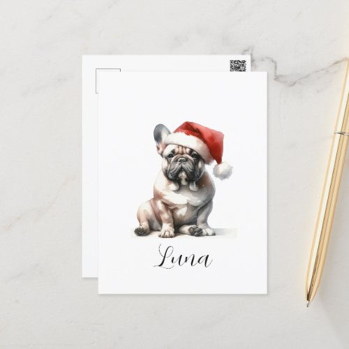 Christmas French Bull Dog Santa Hat  Postcard