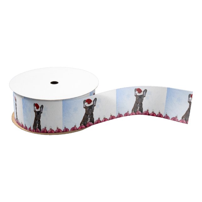 Christmas French Bulldog 1.5” grosgrain ribbon (Spool)