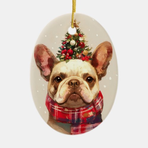 Christmas French Bulldog Dog Ceramic Ornament