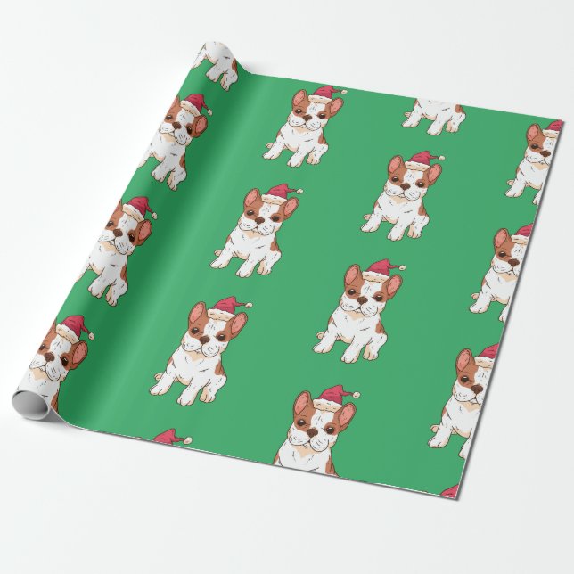 Christmas French Bulldog Dog Hollidays Gift Wrapping Paper (Unrolled)