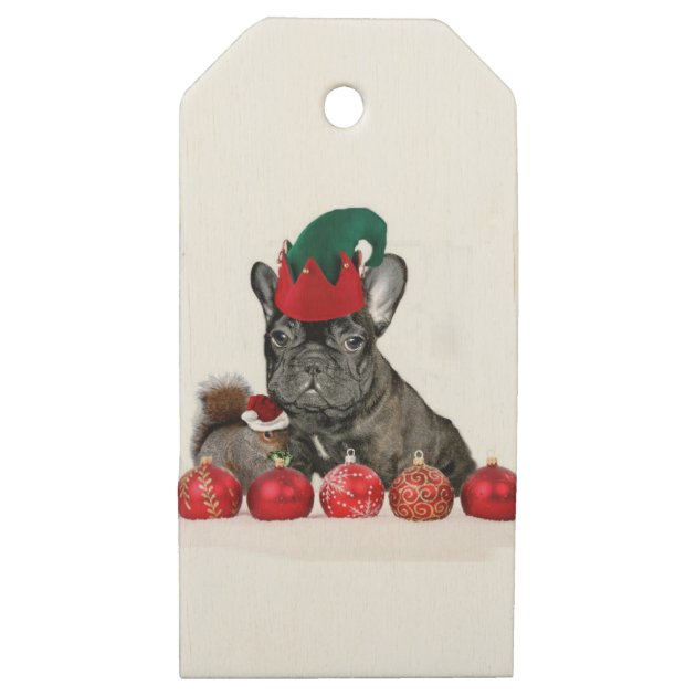 Christmas French Bulldog Dog Wooden Gift Tags