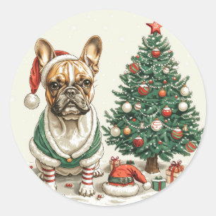 Christmas French Bulldog Elf Dog Classic Round Sticker