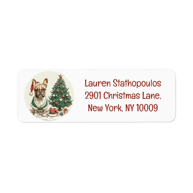 Christmas French Bulldog Elf Dog Label (Front)