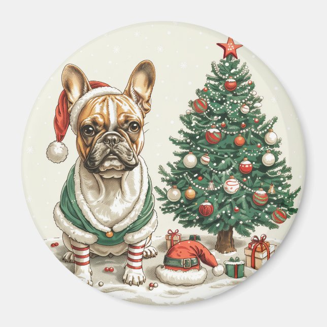 Christmas French Bulldog Elf Dog Magnet (Front)