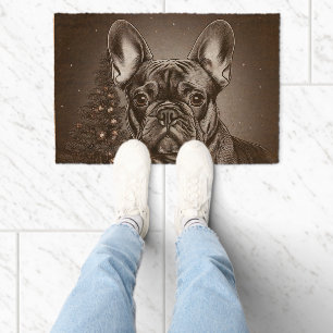 Christmas French bulldog Fiber Doormat