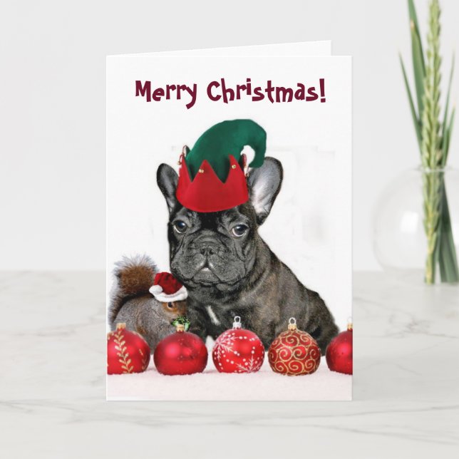 Christmas French bulldog greeting card (Front)