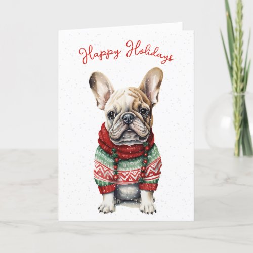 Christmas French Bulldog In Snowflakes Holiday Card