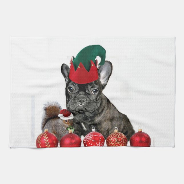 Christmas French Bulldog Kitchen Towel (Horizontal)