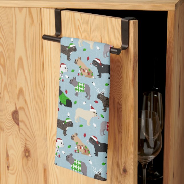 Christmas French Bulldog Kitchen Towel (Thirds Fold)