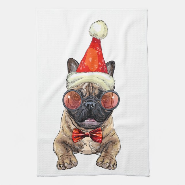 Christmas  French bulldog Large Christmas Stocking Kitchen Towel (Vertical)