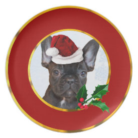 Christmas French Bulldog Melamine Plate