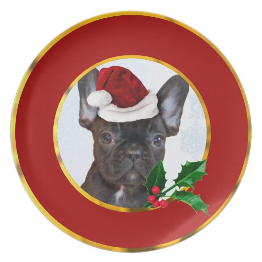 Christmas French Bulldog Melamine Plate (Front)
