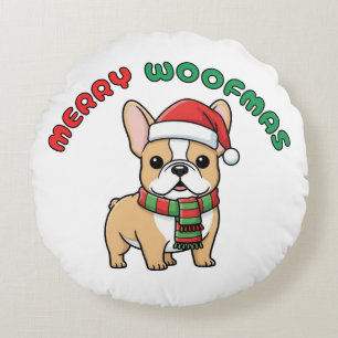 Christmas French Bulldog: Merry Woofmas Round Pillow