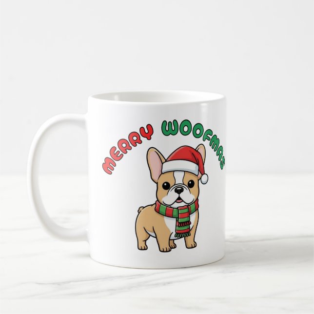 Christmas French Bulldog Mug: Merry Woofmas Coffee Mug (Left)