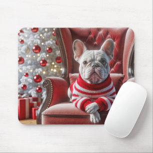 Christmas French Bulldog On a Chair Mouse Pad