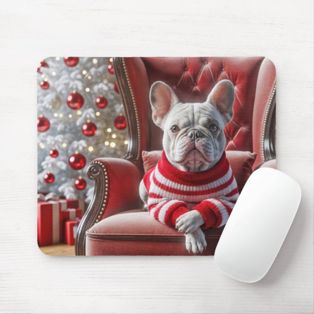 Christmas French Bulldog On a Chair Mouse Pad (With Mouse)