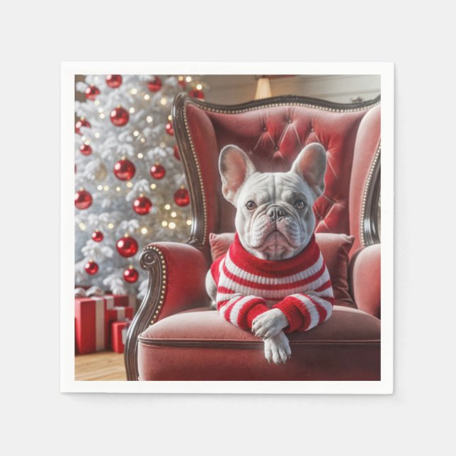 Christmas French Bulldog On a Chair Napkins (Front)