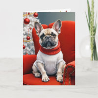 Christmas French Bulldog On a Red Chair