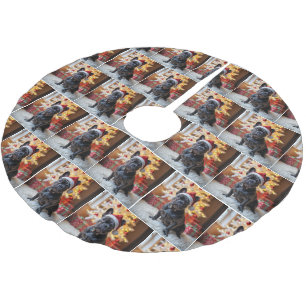Christmas French Bulldog On Fur Rug Brushed Polyester Tree Skirt