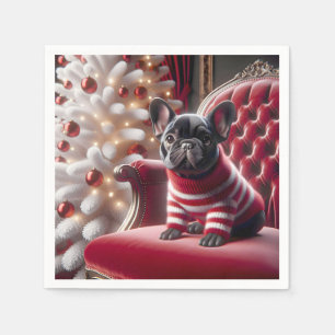 Christmas French Bulldog On Red Chair Napkins