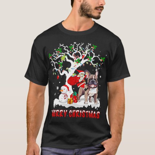 Christmas French Bulldog On Tree Santa French Bull T_Shirt
