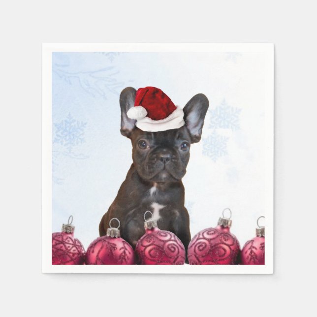 Christmas French Bulldog Paper Napkins (Front)