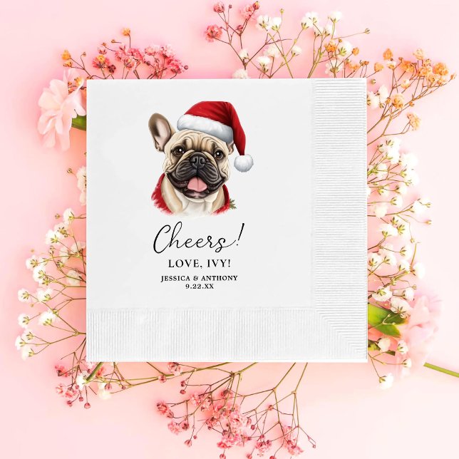 Christmas French Bulldog Personalized Cheers Napkins (Creator Uploaded)