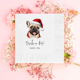 Christmas French Bulldog Personalized Drinks On Me Napkins