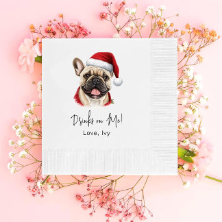 Christmas French Bulldog Personalized Drinks On Me Napkins